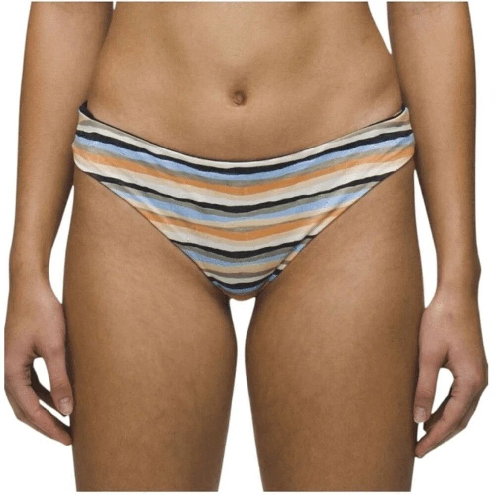 Prana NEW Medium Gemma Reversible Black Cheeky Bikini Swim Bottom Water Stripe